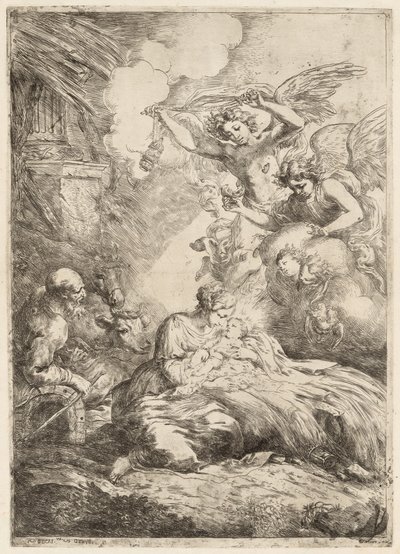La Sainte Famille adorée par les anges La grande nativité, c. 1655 - Bartolomeo Biscaino