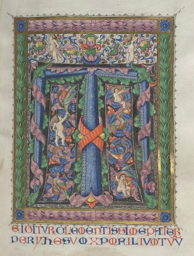 Missale : Fol. 186 : Initiale décorée T[e igitur] pleine page, 1469 - Bartolomeo Caporali