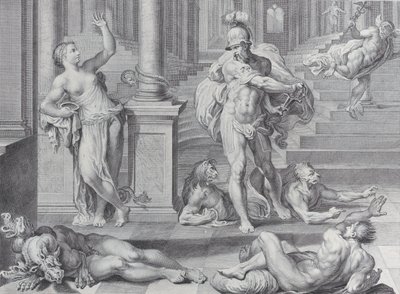 Planche 10 : Ulysse oblige Circé à rendre à ses compagnons leur forme humaine - Bartolomeo Crivellari