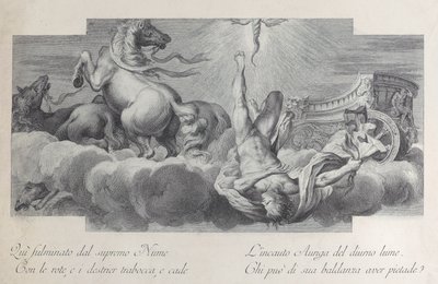 Auriga, le cocher, tombe du char au centre, avec trois chevaux - Bartolomeo Crivellari