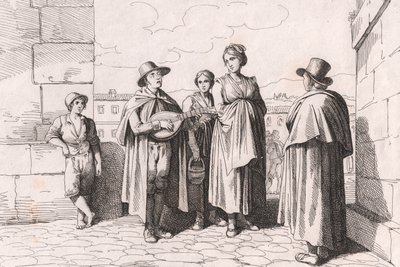 Aveugle chantant et jouant, gravure par Bartolomeo Pinelli - Bartolomeo Pinelli