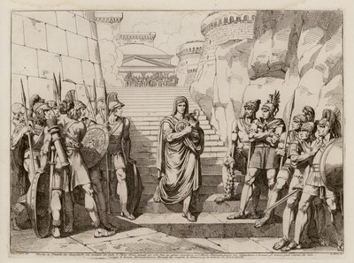 Gaius Fabius Dorsuo passe les Gaulois sans être inquiété en allant faire un sacrifice, 390 avant J.-C. (gravure) - Bartolomeo Pinelli