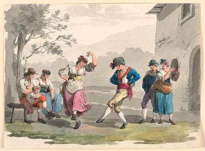 "Saltarello Romano," Paysans dansant dans les environs de Rome - Bartolomeo Pinelli