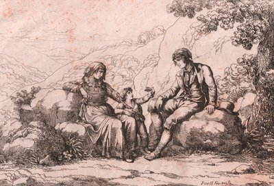 Deux roturiers avec un bébé, Schiavi, Abruzzes, gravure de Bartolomeo Pinelli (Rome) - Bartolomeo Pinelli
