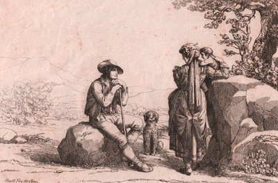 Deux roturiers avec un bébé et un chien à Fraine, Abruzzes, gravure par Bartolomeo Pinelli - Bartolomeo Pinelli