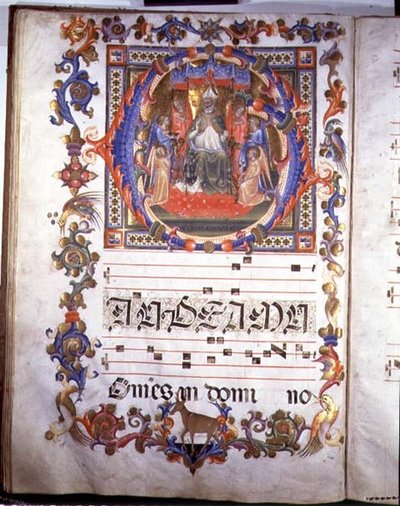 Page avec illumination représentant Aegidius (St. Gilles) (d.c.700) en trône entouré d