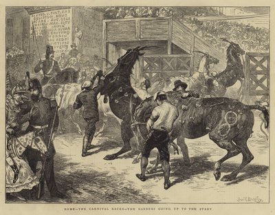 Rome, les courses de carnaval, les Barberi montant au départ - Basil Bradley