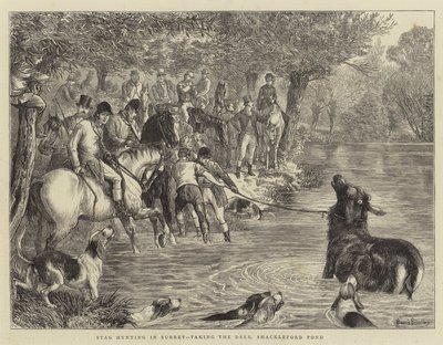 Chasse au cerf dans le Surrey, capture du cerf, étang de Shackleford - Basil Bradley