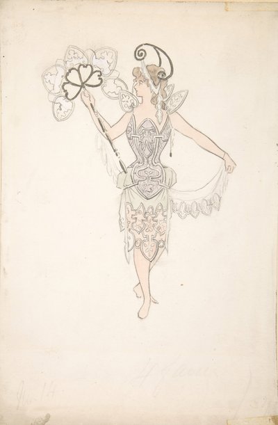 Conception de costume pour Dame avec un éventail, 1890-1899 - Basil Crage