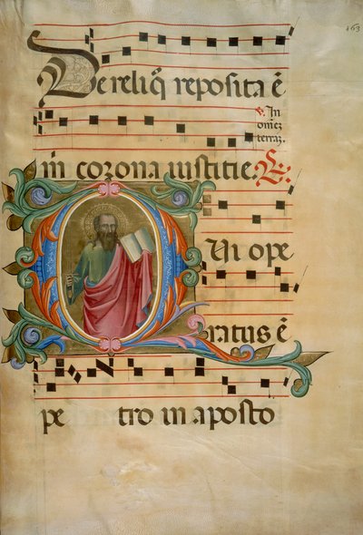 Initiale illuminée avec la figure de Saint Paul (Corale 8, vers 163), pour le livre de chœur 8 de Santa Maria degli Angeli - Batrolomeo di Fruosino