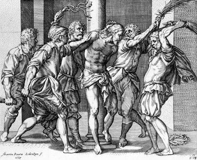 La Flagellation du Christ, gravée par Martin Rota - Battista (after) Franco