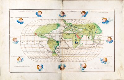 Planisphère ovale du monde montrant la route de Magellan - Battista Agnese