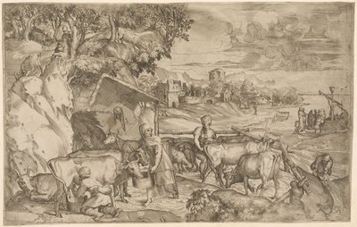 Paysage avec bétail - Battista Angolo del Moro