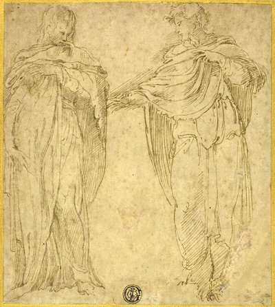 Deux personnages debout et drapés (Saint Jean et la Madeleine ) - Battista Franco