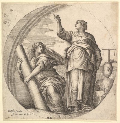 Force et Justice, une composition allégorique en format rond, avec Force g..., vers 1530-61 - Battista Franco Veneziano