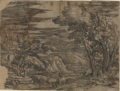Paysage avec un homme menant un cheval - Battista Franco, after Titian