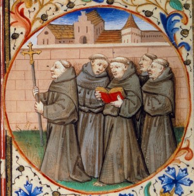 Scène de vie monastique. Détail représentant des moines de l
