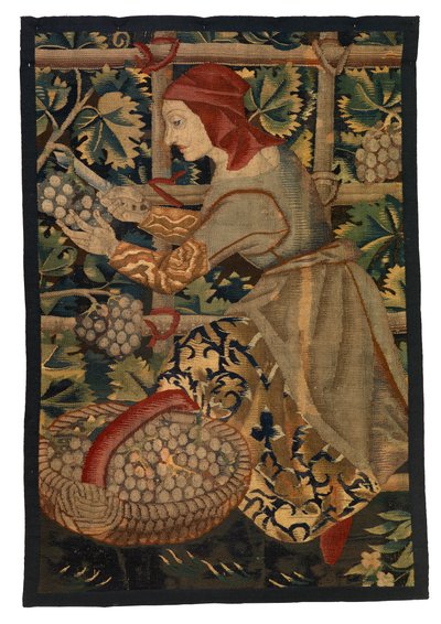 Fragment de tapisserie représentant un Vendangeur, peut-être de Tournai - Belgian School