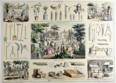 Représentation éducative du jardinage, avec illustrations d