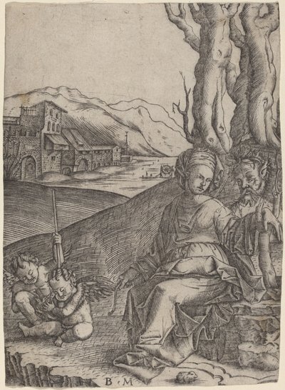 Femme et Satyre avec Deux Cupidons - Benedetto Montagna