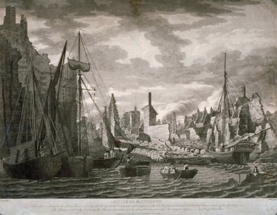 Vue de la région de Ratcliffe, Londres, montrant les ruines après l