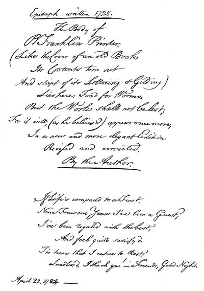 Épitaphe de Benjamin Franklin, écrite par lui-même, 1728, 1840 - Benjamin Franklin