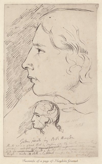 Esquisse du poète anglais John Keats du journal de l