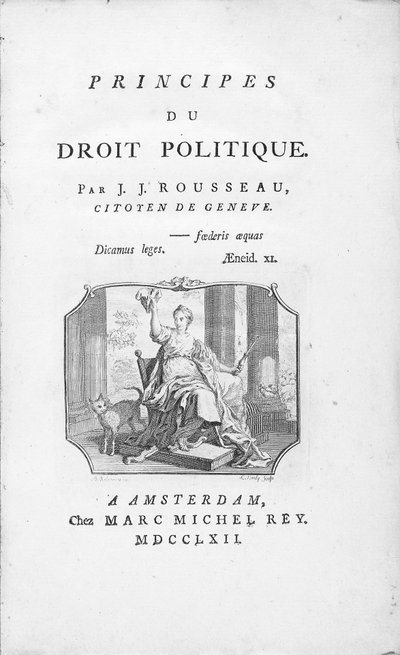 Frontispice de "Principes du droit politique" de Jean-Jacques Rousseau, avec vignette allégorique de la Liberté, gravé par Borly, publié en 1762 - Benjamin Samuel Bolomey