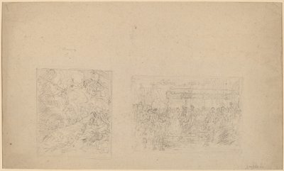 Étude de Moïse frappant le rocher et une procession (verso) - Benjamin West