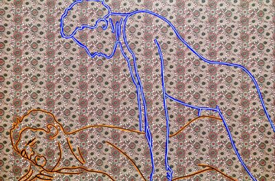 Masculin japonais 13, 2020 (acrylique sur papier japonais sérigraphié) - Benoit Erwann Boucherot