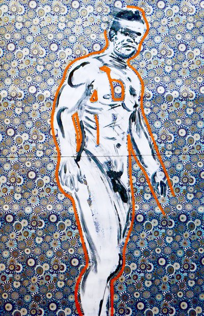 Masculin japonais 4, 2020 (acrylique sur papier japonais sérigraphié) - Benoit Erwann Boucherot