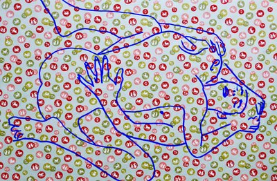 Masculin japonais 9, 2020 (acrylique sur papier japonais sérigraphié) - Benoit Erwann Boucherot