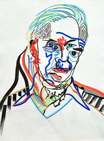Surportrait : Hans J. Wegner, 2022 (acrylique sur papier) - Benoit Erwann Boucherot