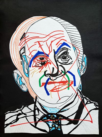 Surportrait : Oscar Niemeyer, 2022 (acrylique sur papier) - Benoit Erwann Boucherot