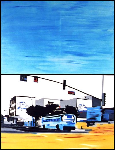 Le bus bleu nous appelle, 2003 (huile sur 2 toiles juxtaposées) - Benoit Erwann Boucherot
