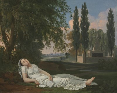Femme dormant dans un paysage avec une lettre - Bernard Gaillot