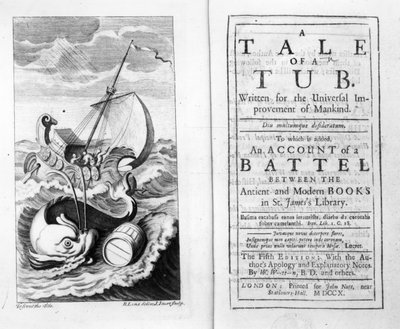 Frontispice et page de titre de A Tale of a Tub par Jonathan Swift, gravé par John Sturt, 1704 - Bernard II Lens