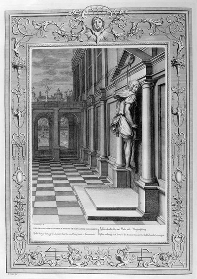 Iphis se pend de désespoir de ne pas avoir pu conquérir Anaxarète, 1733 - Bernard Picart