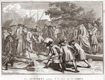 Les assistants jettent de la terre sur le corps pendant les funérailles (funérailles juives) Gravure de « Illustration des cérémonies et coutumes religieuses de tous les peuples du monde » par Bernard Picart (1723-1743) - Bernard Picart
