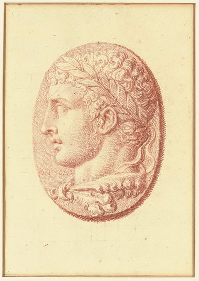 Une des quatre études après camées, trois avec des portraits de profil classiques et une avec un relief fragmentaire de Cupidon et deux lions tirant un char - Bernard Picart