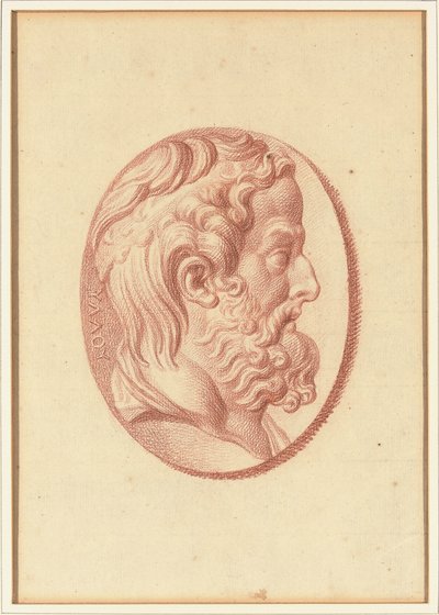 Une des quatre études après camées, trois avec des portraits de profil classiques et une avec un relief fragmentaire de Cupidon et deux lions tirant un char - Bernard Picart