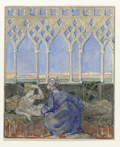 Femme sur un lit de repos et homme agenouillé à côté d