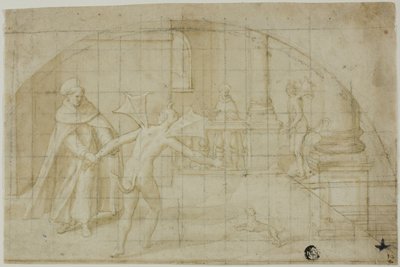 Conception pour une lunette : Diables et saint dans un monastère - Bernardino Poccetti