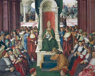 Enea Silvio Piccolomini en acte de soumission au pape Eugène IV (détail) - Bernardino di Betto Pinturicchio