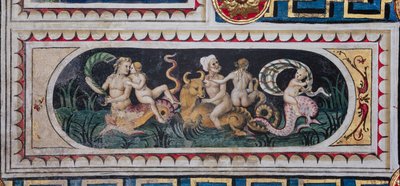Bibliothèque Piccolomini, plafond : petit panneau avec scène de thiasos maritime (tritons, putto et une néréide), fresque de Bernardino di Betto, dit Pinturicchio - Bernardino di Betto Pinturicchio