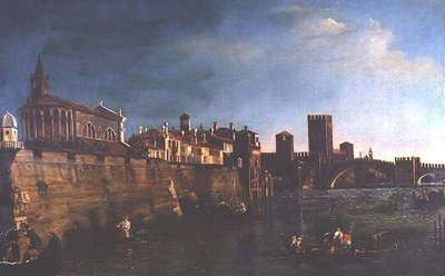 Vue de Vérone avec le Castello Vecchio et le Ponte Vecchio - Bernardo (manner of) Bellotto
