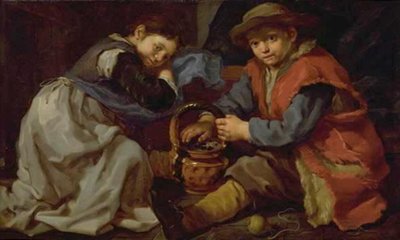 Une fille et un garçon avec un brasero - Bernardo Eberhart Keilhau