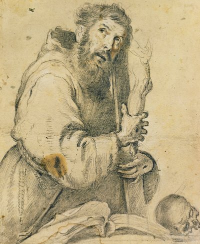 Saint François tenant un crucifix dans ses bras - Bernardo Strozzi