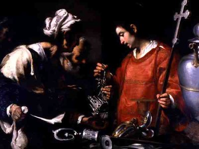 Saint Laurent distribue ses richesses aux pauvres - Bernardo Strozzi