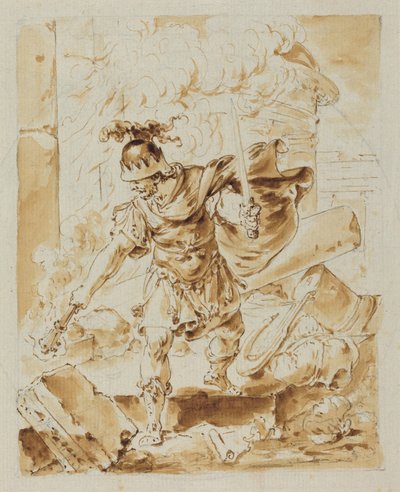 Alexandre mettant le feu à Persépolis (plume et encre brune avec lavis brun sur graphite sur papier vergé) - Bernhard Rode